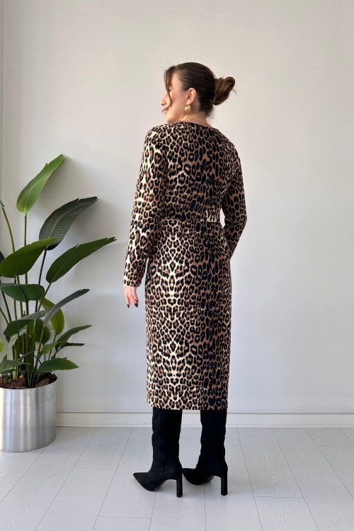 Robe fendue léopard marron