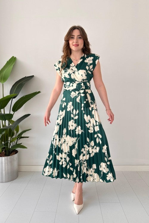 Robe en satin plissée Clover émeraude