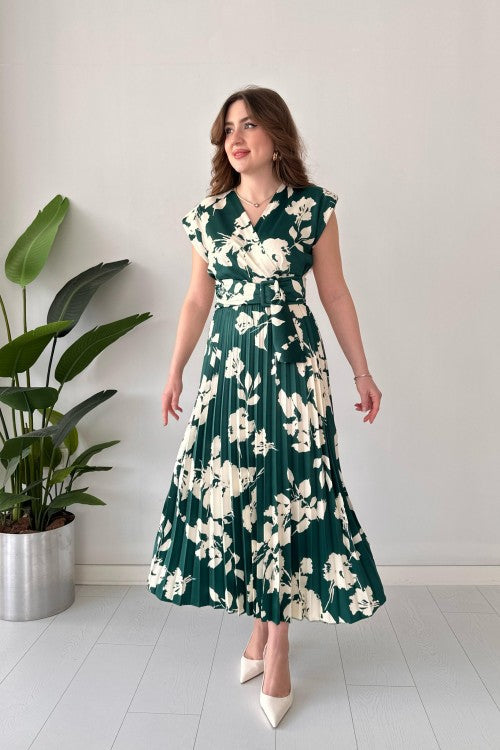 Robe en satin plissée Clover émeraude