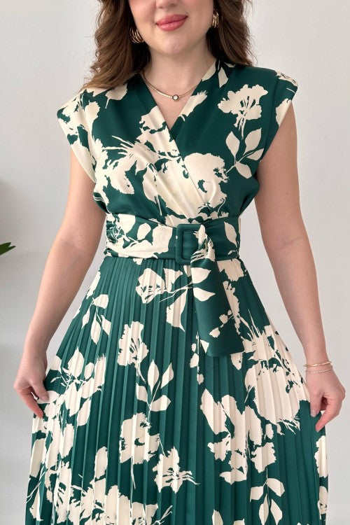Robe en satin plissée Clover émeraude